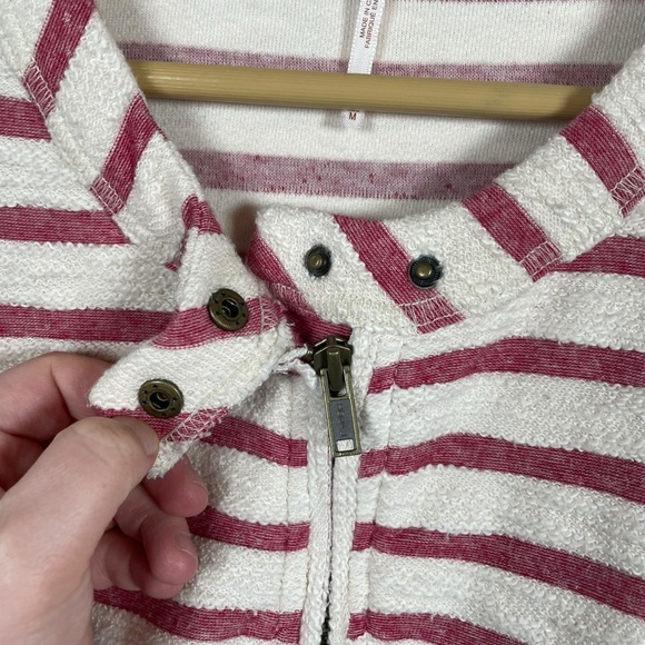 Free People Full Zip Peplum Striped Tweed Jacket in Ivory/Red Size M - Picture 6 of 13
